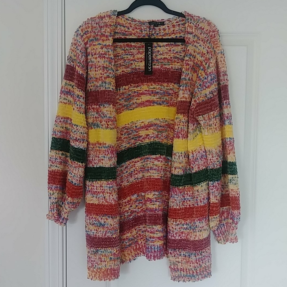 Multicolored Striped Popcorn Cardigan